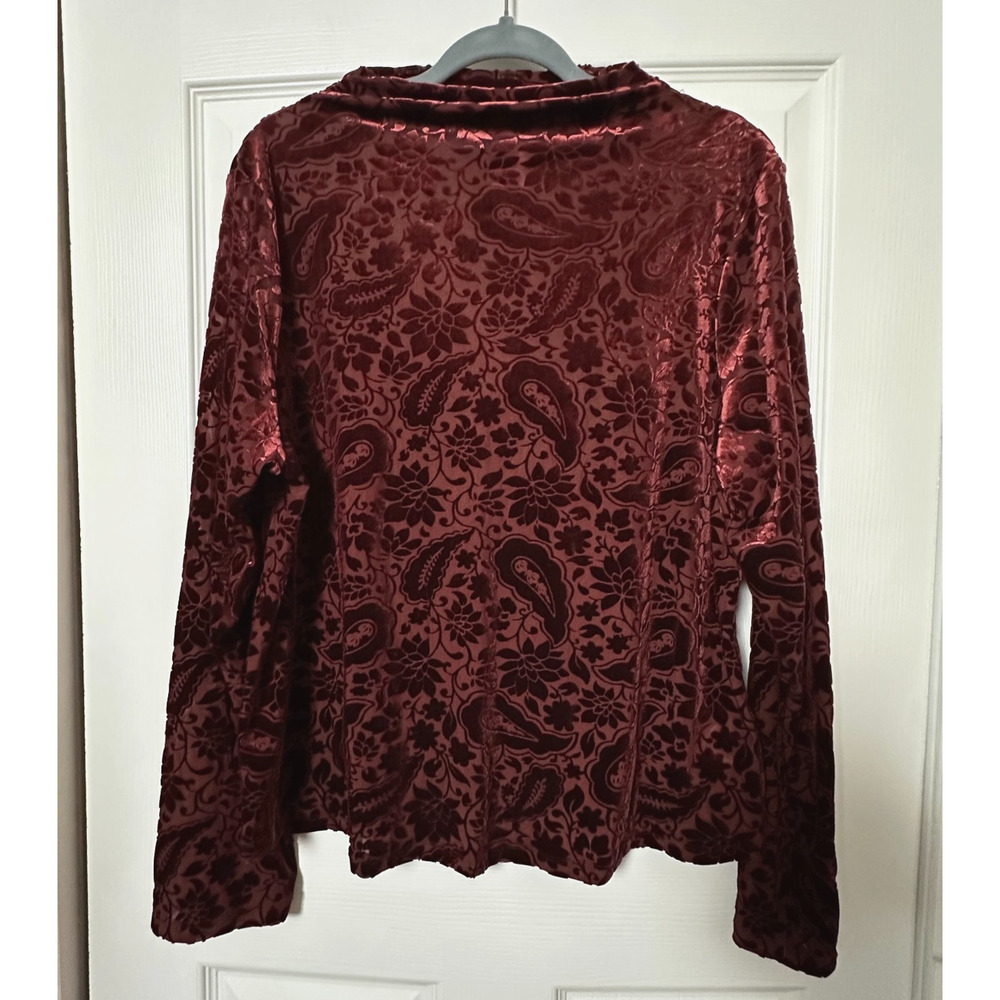 Womens 2X Old Navy Burgundy Paisley Velvet Burnout Long Sleeve Mock Neck Top NWT